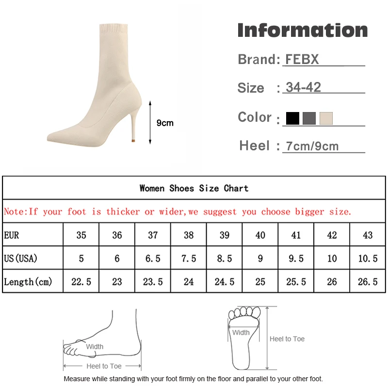

Women's Shoes Stretch Fabric Sock Boots Autumn Winter Mid-calf boots Sexy Ladies Thin High Heels Pointed Toe Female Pumps 2021