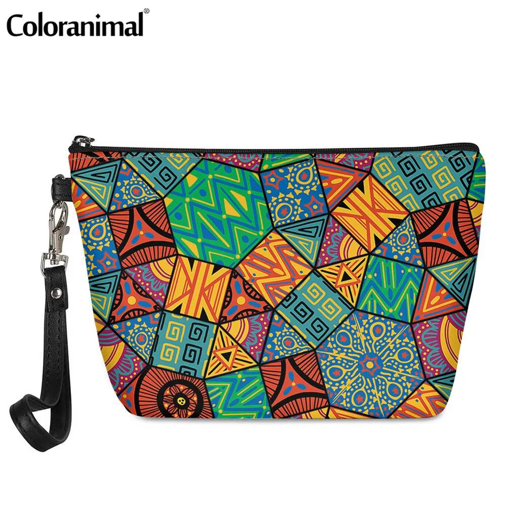 

Coloranimal African Tribal Geometric Pattern Protable Make up Case for Female Storage Tote PU Cosmetic Bag Ladies Toiletry Kit