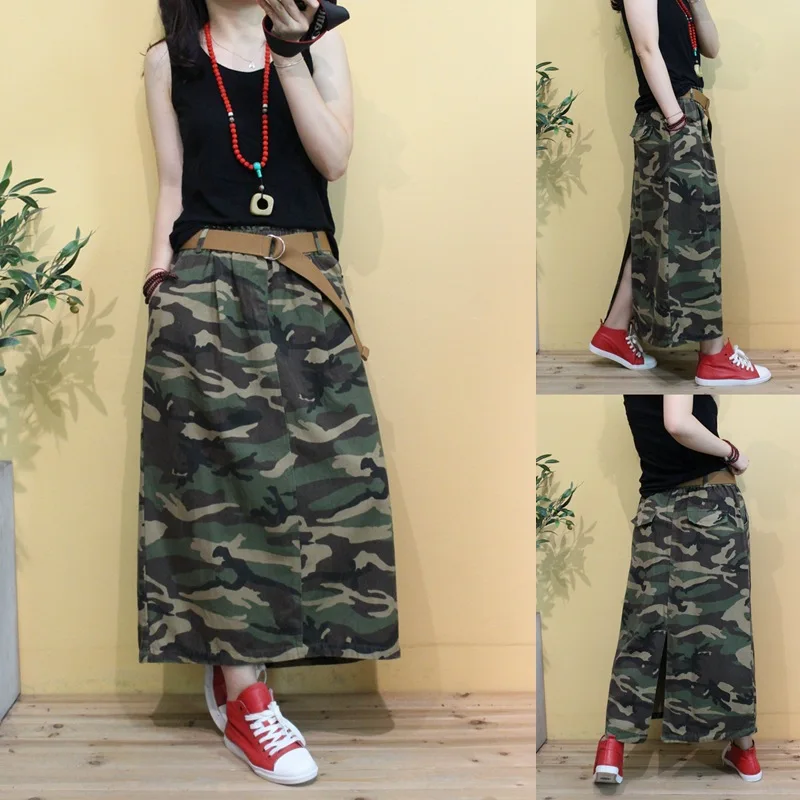 Камуфляжная джинсовая юбка новая Ретро литературная Женская свободная длинная