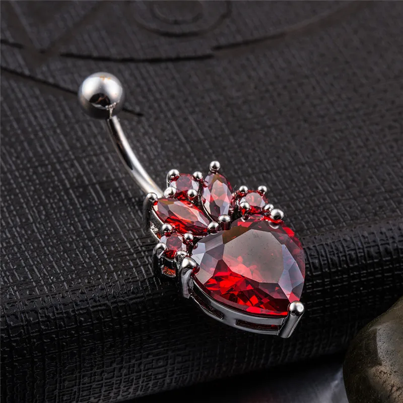 

NHGBFT Exaggerated heart-shaped flower zircon belly button ring Sexy dangling Body jewelry womens helix piercing whiolesale