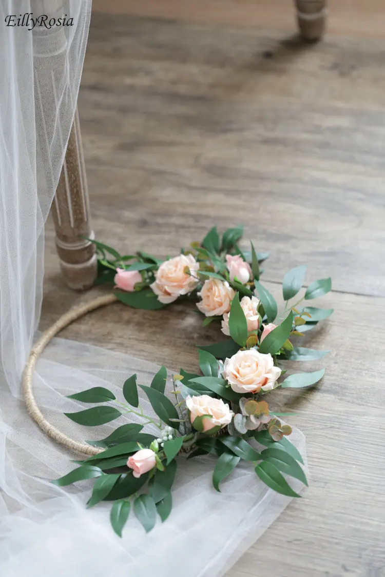 

Champagne Pink Bridal Bouquet Wedding Flowers Round Circle Country Style Romantic Bridesmaid Holding Flowers Artificial Wild