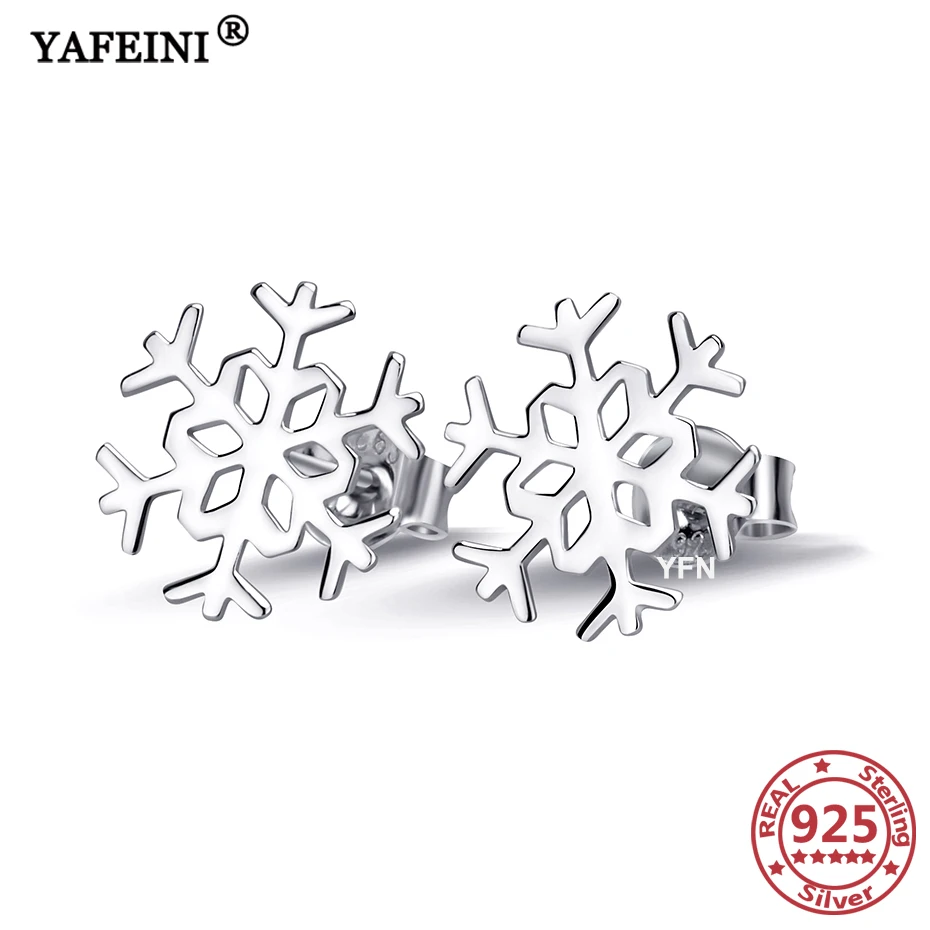 

YAFEINI, 925 пробы, серебряные серьги-гвоздики, серьги-гвоздики в виде снежинок, рождественские ювелирные изделия, подарки, женские серьги, сереб...