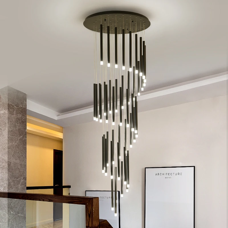 Lámpara led moderna minimalista para sala de estar, lámpara nórdica de Ambiente de moda para suelo doble, escalera en espiral, colgante largo