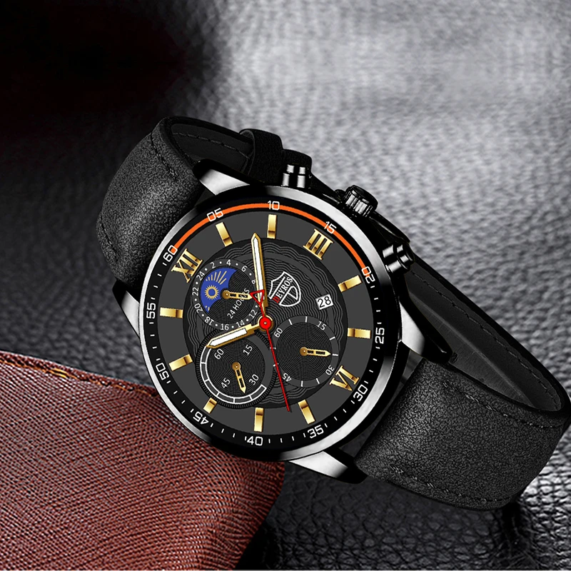 Fashion Mens Sports Watches Man Business Quartz Wristwatch Luxury Black Leather Bracelet Men Casual Luminous Clock Watch 4