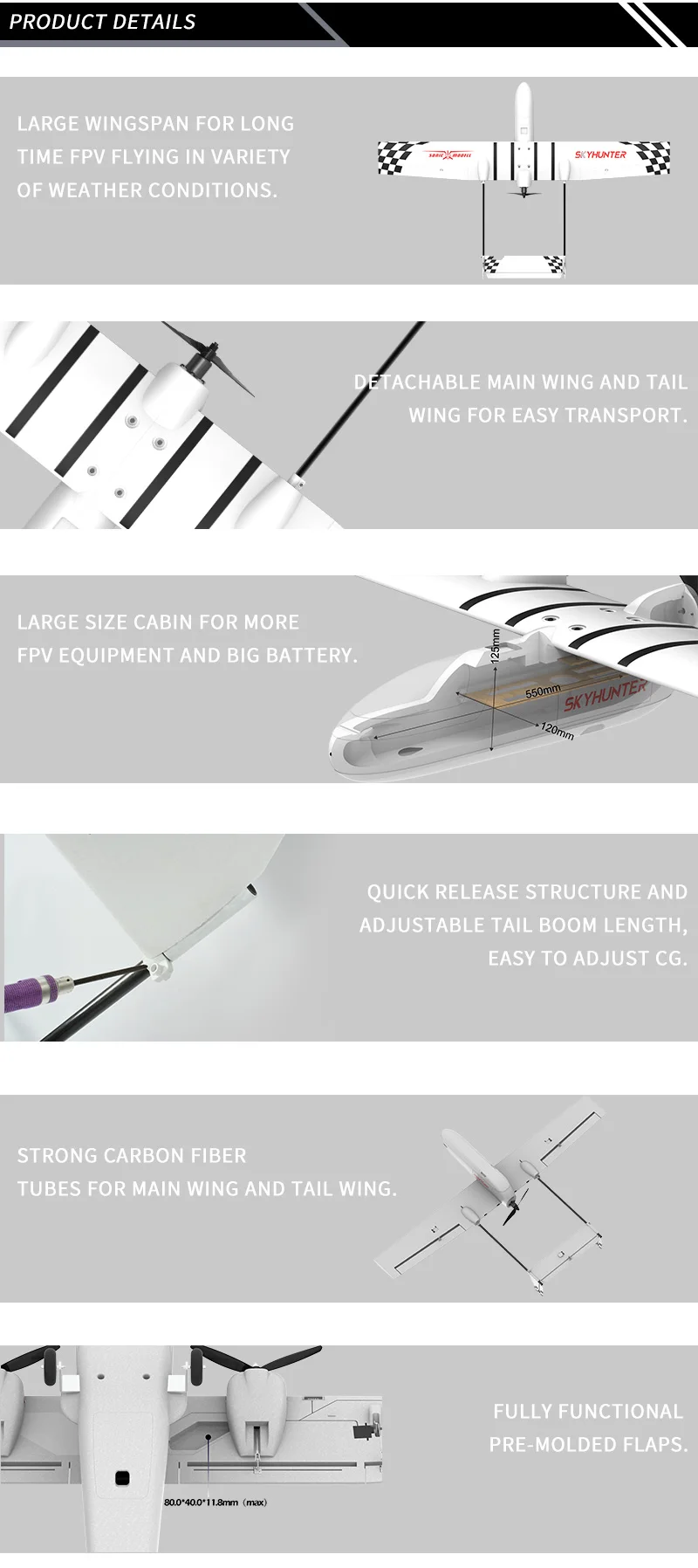Sonicmodell Skyhunter 1800 мм размах крыльев EPO большой диапазон FPV UAV платформа RC самолет PNP