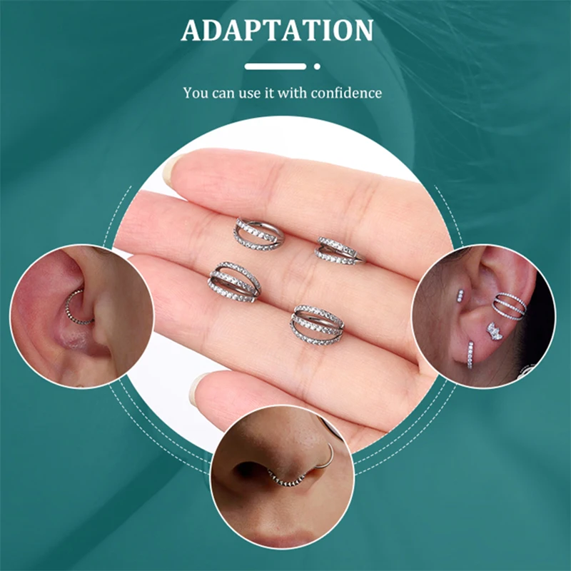 Титановое кольцо для носа G23 многослойная Ушная хрящ Серьга-гвоздик с фианитом