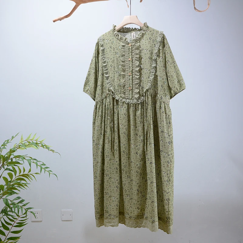 

2021 летнее новое платье с короткими рукавами и цветочным принтом, Повседневное платье средней длины HT9907