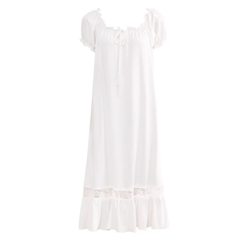 Spring Summer Women's Nightdress Short-sleeved Long Dress Lace Sweet Princess Loose Home Service Sexy Sleepwear Women Sleep Tops