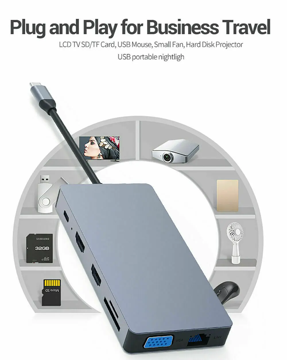 Док станция для ноутбука 12 в 1 USB 3 0 HDMI VGA PD|USB-хабы| |