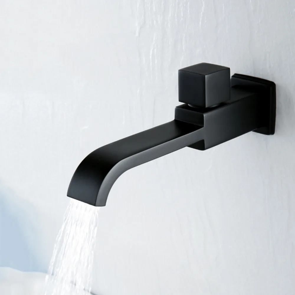 

Латунный Смеситель для раковины в ванную комнату, настенный кран матового черного цвета, удлиненный, водопад, крепление на стену