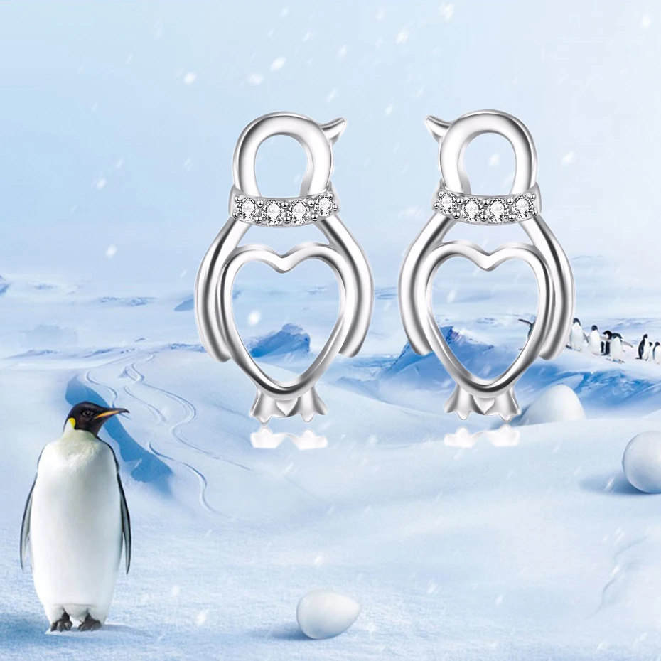 

YFN Real 925 Sterling Silver Stud Earrings Penguin Lovely Earrings Cute Animal CZ Stud Earrings For Women Jewelry Girl's Gifts