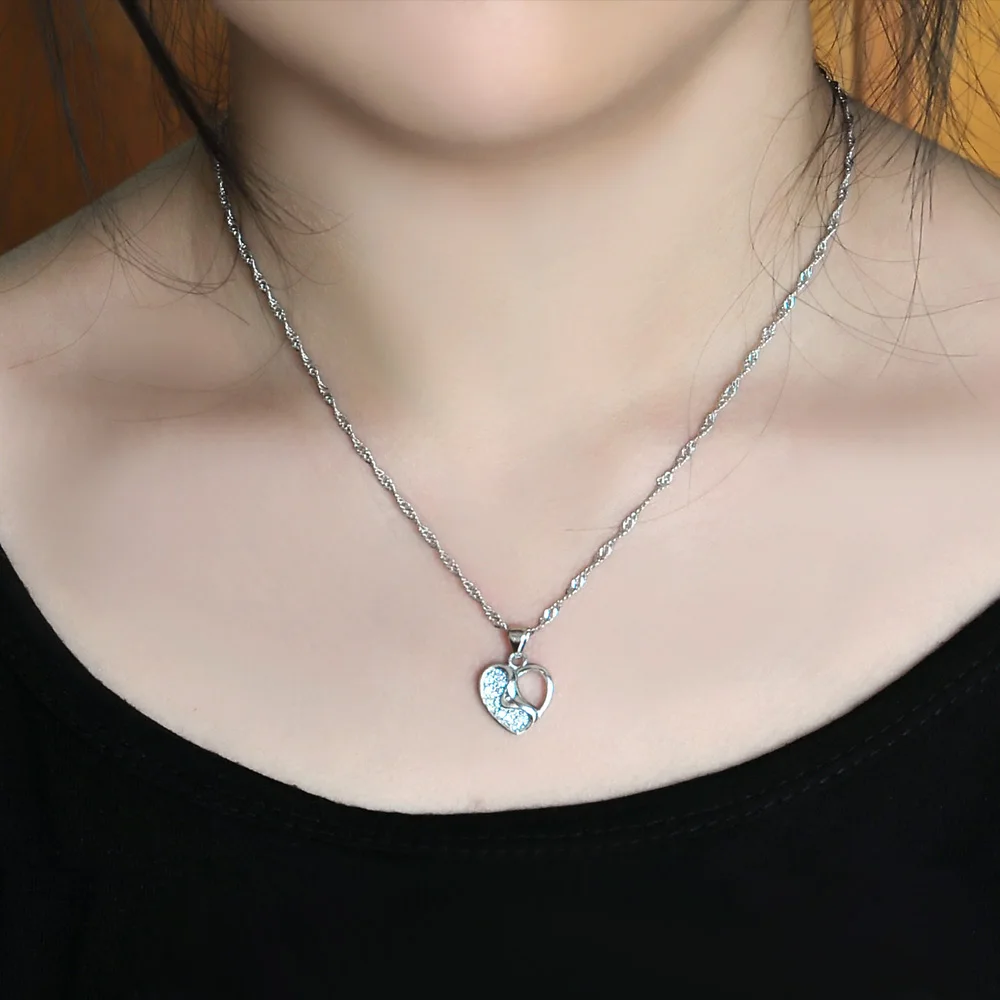 Женская цепочка с кулоном в виде сердца из серебра 100% пробы