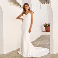 beach wedding dresses 2020 sexy mermaid wedding gowns elastic chiffon spaghetti strap backless white ivory bride dresses