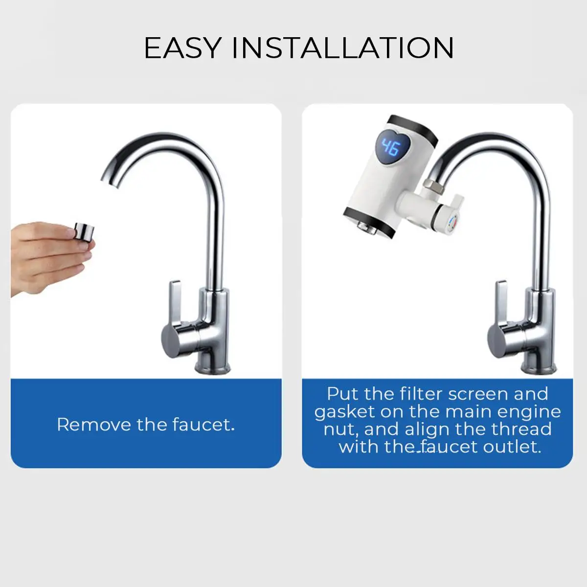 

3000W Kitchen Faucet Electric Faucet Water Heater Instant Hot Water Digital LCD DisplayElectric Tankless Fast Heating Water Tap