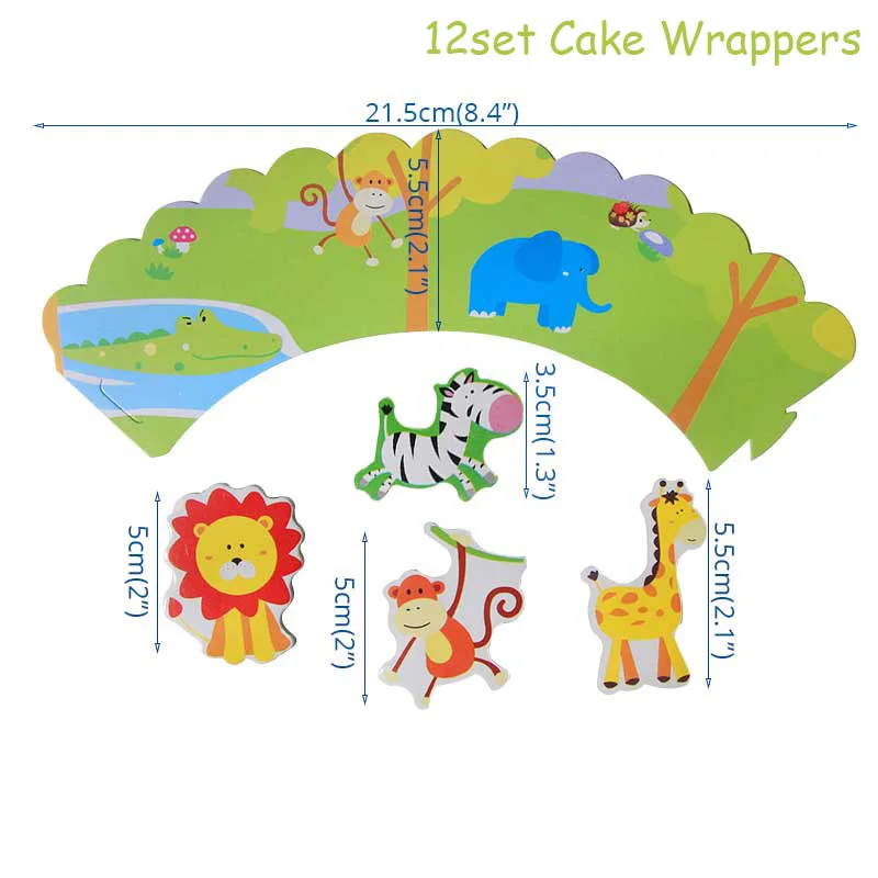 12set cake decor Джунгли с днем рождения баннер сафари животных торт Топпер Дикий один 1-я вечеринка для мальчика день рождение украшения флажки для торта джунгли вечерние поставки - Цвет: 12set cake decor