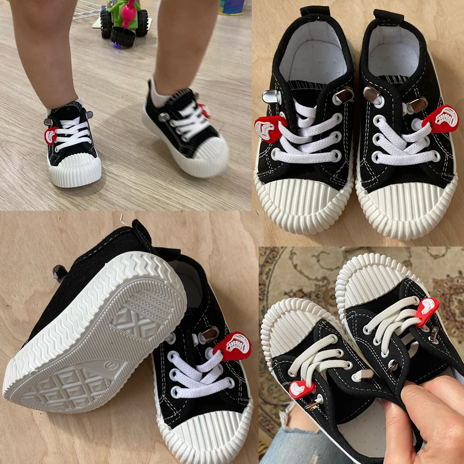 

Baby Child White/Black Sneakers Spring 2021 Leisure Elastic Lace-up Kids Comfort Sneakers Boy Girl Canvas Shoes Toddlers Tennis