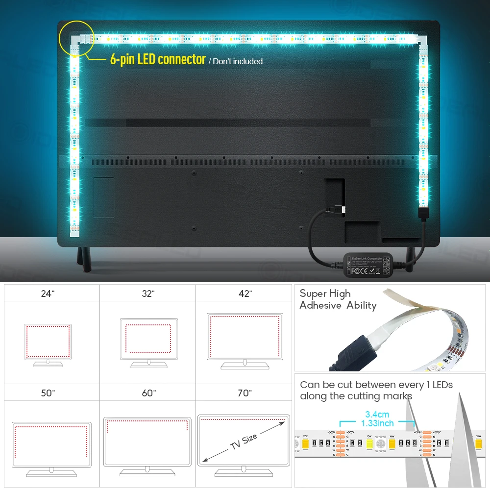 Светодиодная ленсветильник zigbee для ТВ контроллер управления умными предметами 5