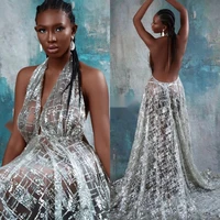 2022 new halter prom dresses for photoshoot pregnant women maternity gowns lace backless custom made sheer nightgown robes
