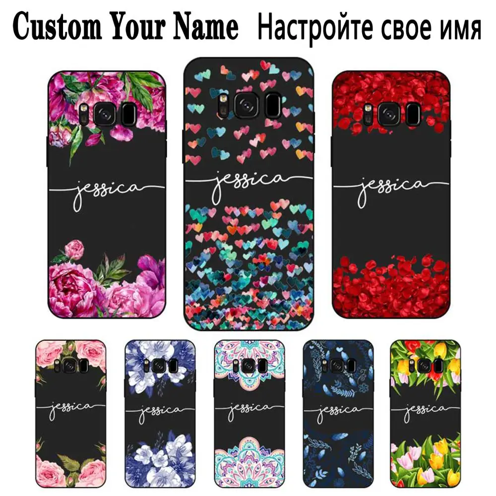 Popular Flower Custom Your Name DIY Black Soft TPU Silicon Case Cover For Samsung Galaxy S5 S6 S7 S8 S9 S10 S10E Lite Edge Plus |