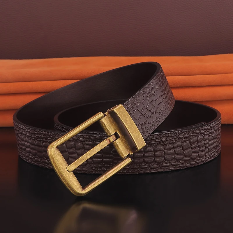 

High Quality Pin Buckle Belt Men Retro 3.8Cm Wide Waist Strap Cowhide Red Cowboys Cintos Masculinos Waistband