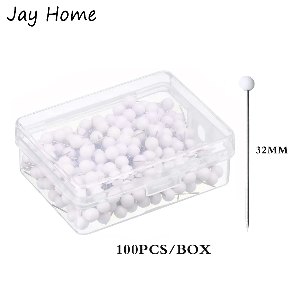 

100PCS 32mm Sewing Pins Ball Glass Head Pins White Straight Quilting Pins for Dressmaker Jewelry Decoration DIY Sewing Crafts