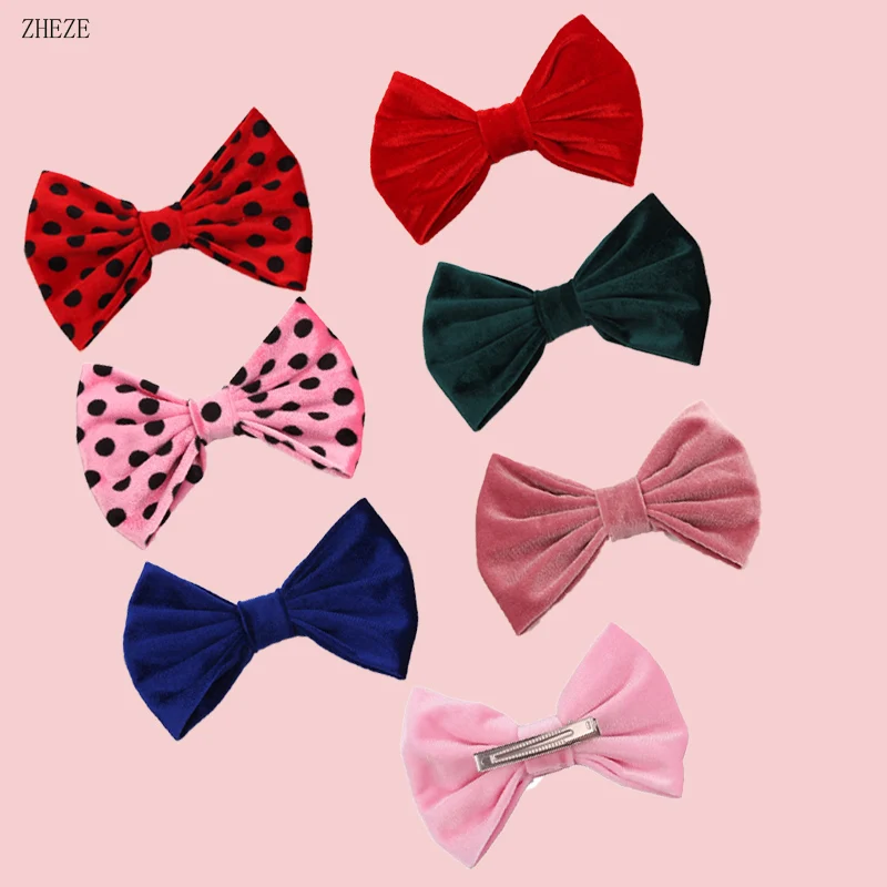 

10Pcs/Lot 2022 New 7''Big Velvet Bow Barrettes Girls Autumn Winter Bowknot For DIY Party Hair Clips Kids Accessories Hairpins
