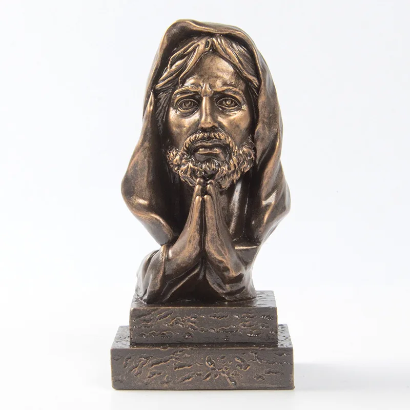 

Jesus Head Copper Statue Resin Jesus Sculpture Crafts Christ Decoration Home Ornament Desk Decor Praying Church Figurine