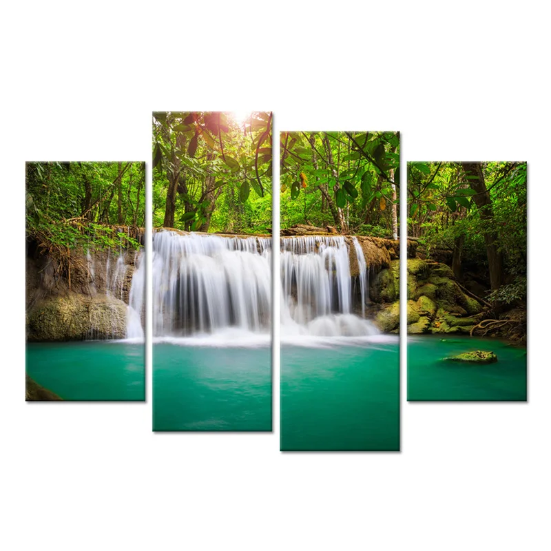 

HD Prints Canvas Posters Home Decor Landscape Natural Waterfall Paintings Wall Art Scenery Picture Forest Modular Living Room