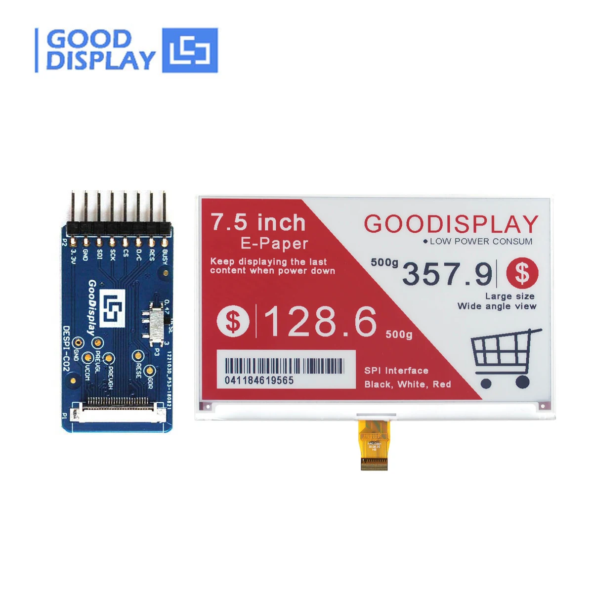 

7.5'' E-Paper Display SPI Color Electronic Paper Screen With EPD HAT DESPI-C02