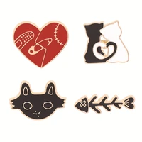 cute cat kitten brooch enamel pin badge black white heart pin lover couple gift jewellery