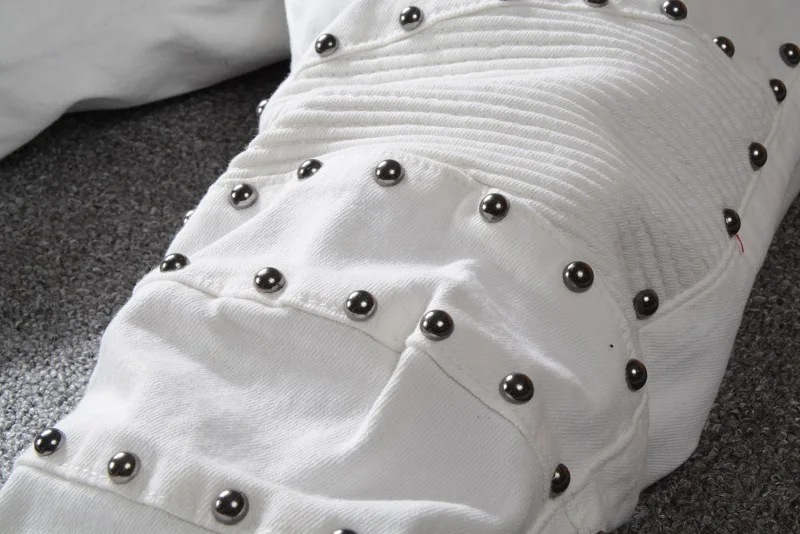 Idopy мужские мотоциклетные брюки с металлическими заклепками белые зауженные