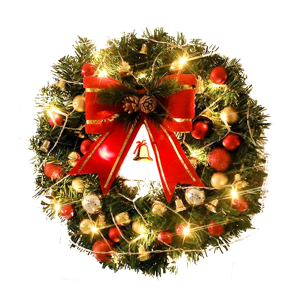 

Светодиодная светящаяся гирлянда для дома, новогодний венок, искусственные зеленые листья, подвесной Рождественский венок для украшения п...