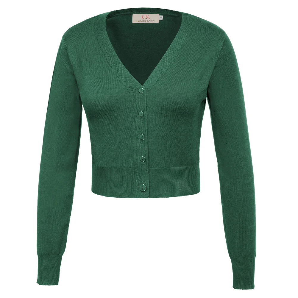 

Grace Karin Open Front Knit Cropped Cardigan Sweater Women's Long Sleeve Knitwear Fall Coat Cardigan Button Down Outerwear A50
