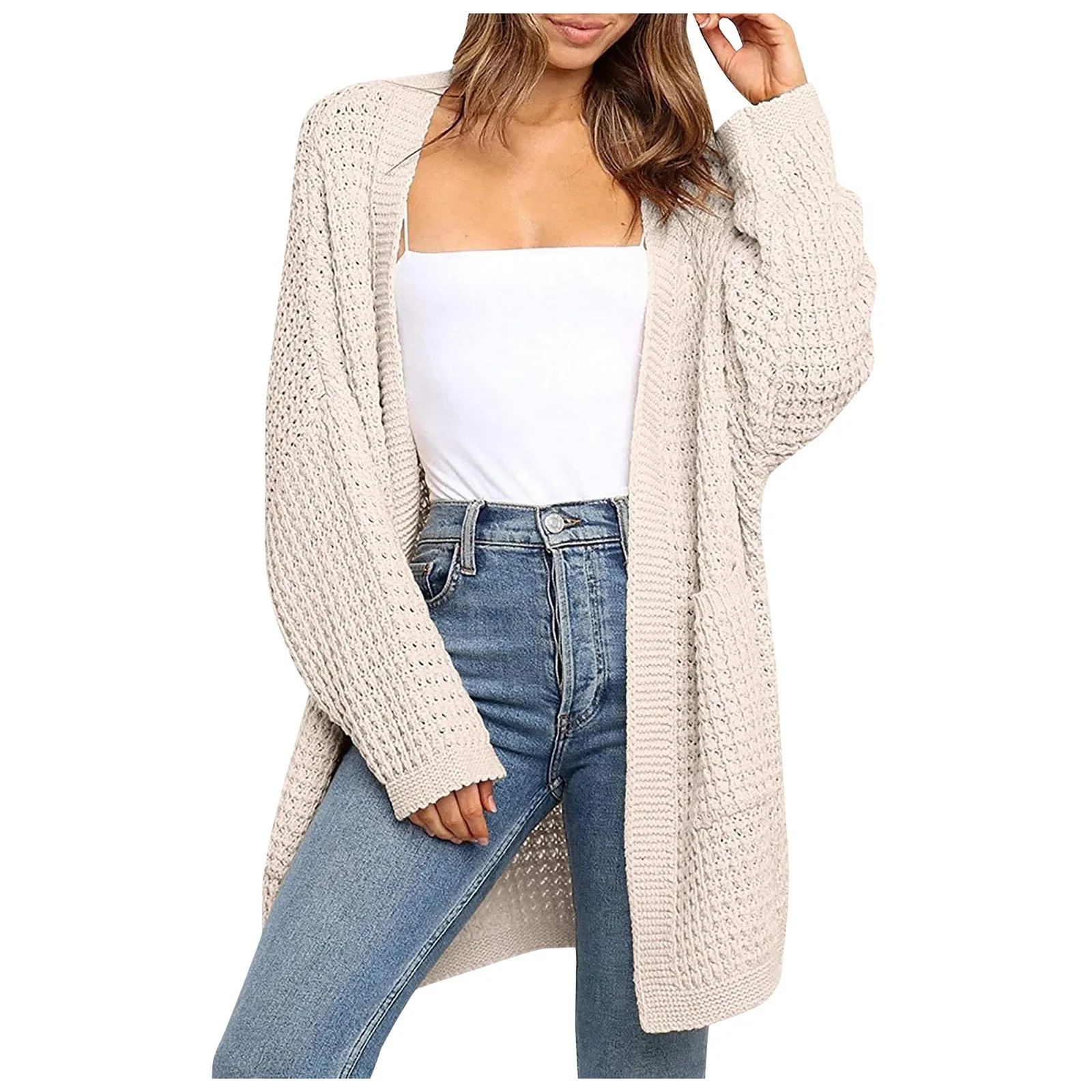 

Женские длинные кардиганы, осень и зима, однотонный Свободный кардиган из искусственной кожи с длинными рукавами, вязаный свитер, пальто