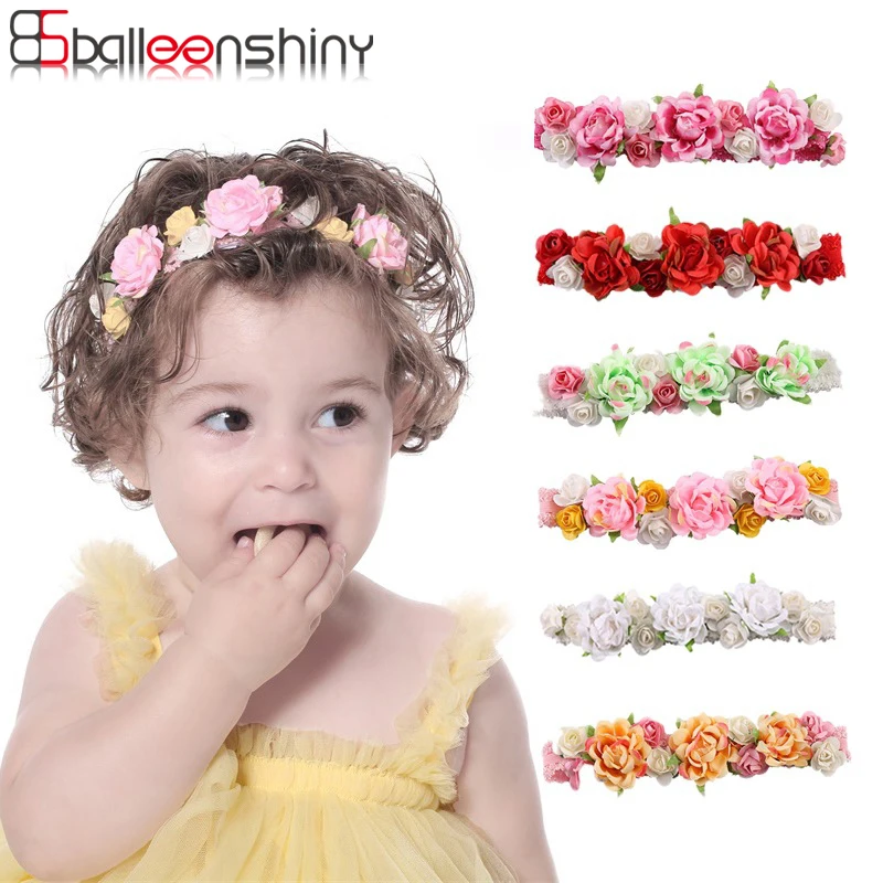 BalleenShiny Children's Headband Baby Girls Crown Flower Wreath Hairband Kids Bridal Cute Floral Hair Accessories Fashion Tiara