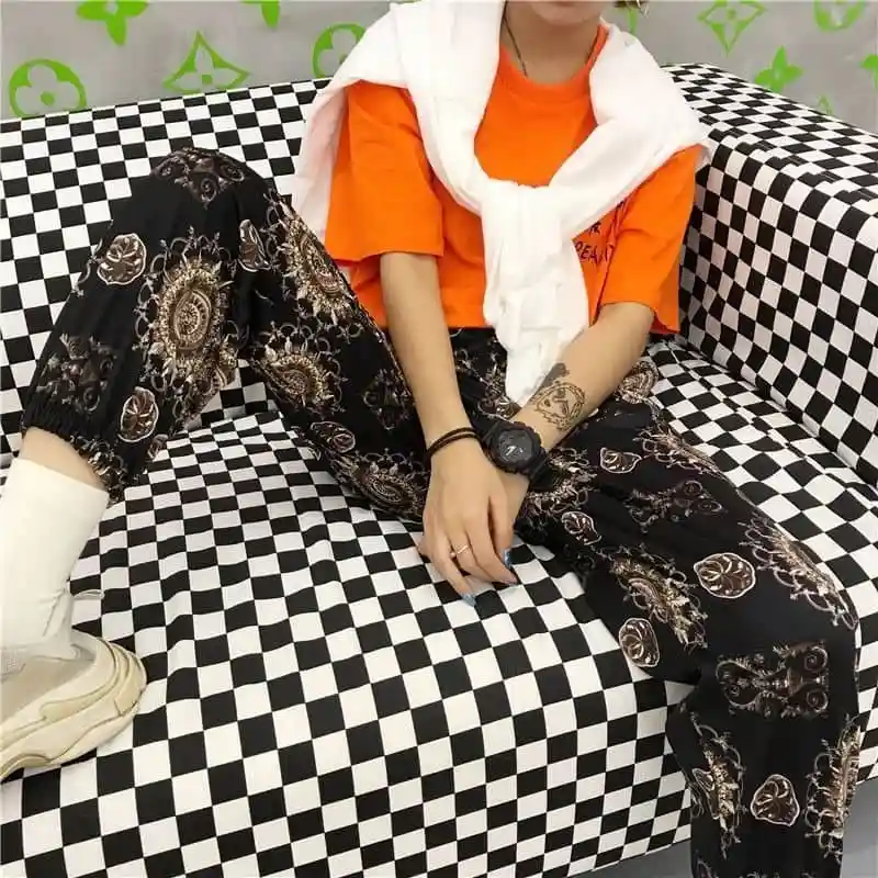 NiceMix женская одежда винтажный принт ulzzang harajuku шаровары женские свободные BF