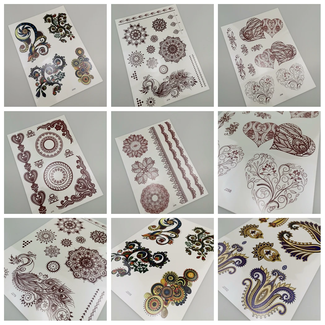 20 листов коричневые хны татуировки наклейки Кружева Менди Временные набор для