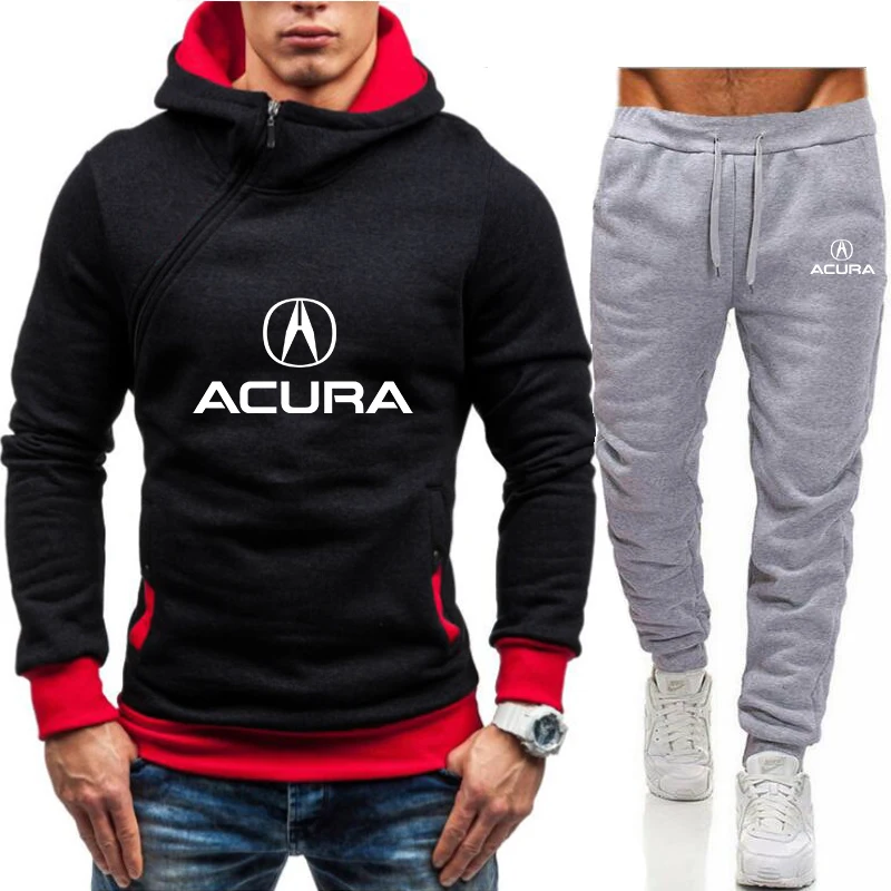 

ACURA car brand 2020 men's diagonal zipper sweater + pant suit trendy brand sports and leisure pullovers European and American