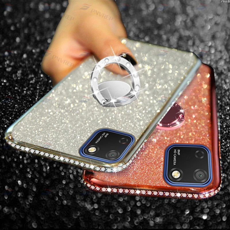 Металлический Блестящий блестящий чехол с кольцом 360 мягкий из ТПУ Y6 Y7 Y5p Y6p Y7p Y8p Y9