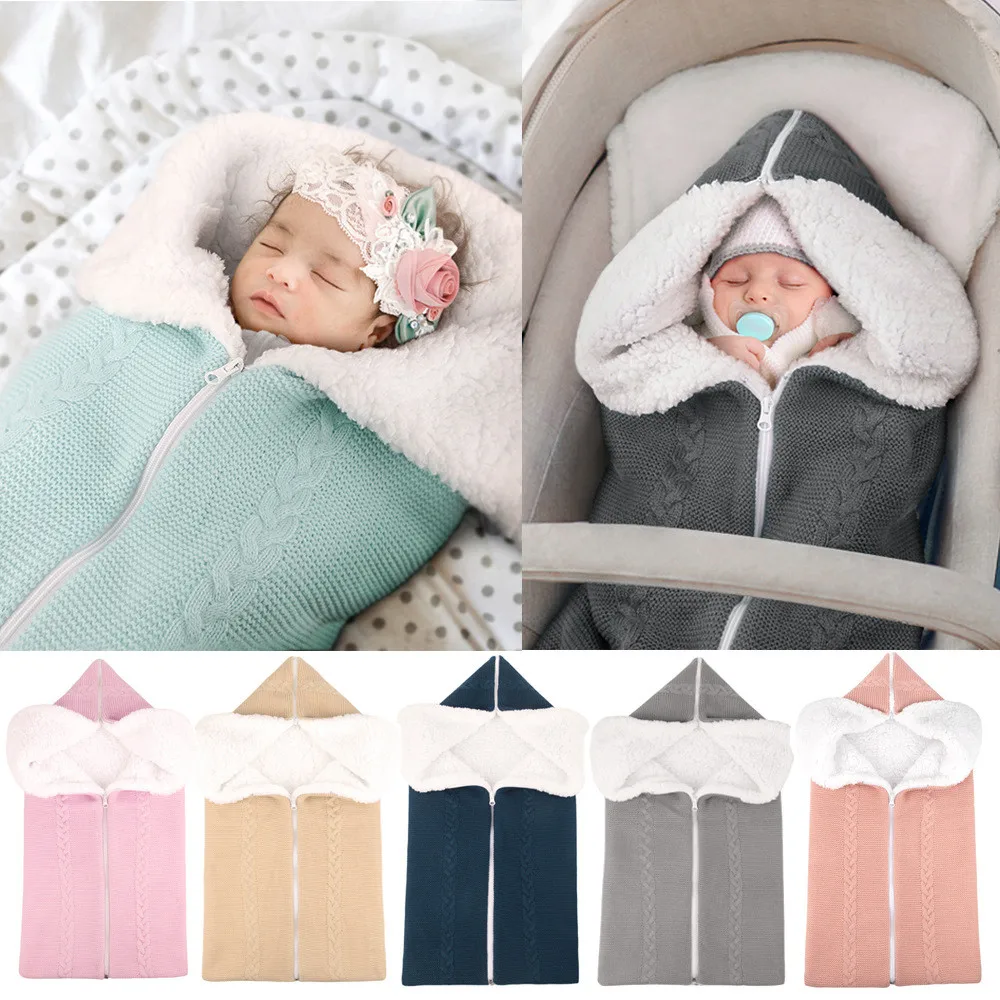 Baby Swaddle Blanket Stroller Wrap Soft Thick Fleece Warm Blanket Newborn Sleeping Bag for 0-12 Month Boys Girls Sleeping Bags