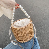 2020 summer new fashion women handbag small straw bucket bags ladies beading travel purses and crossbody bags shoulder bag