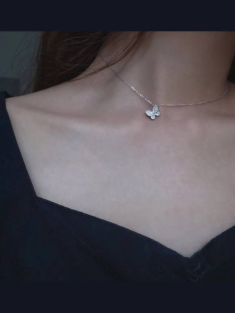 Ожерелье из стерлингового серебра с бабочкой цепочка до ключиц простое и