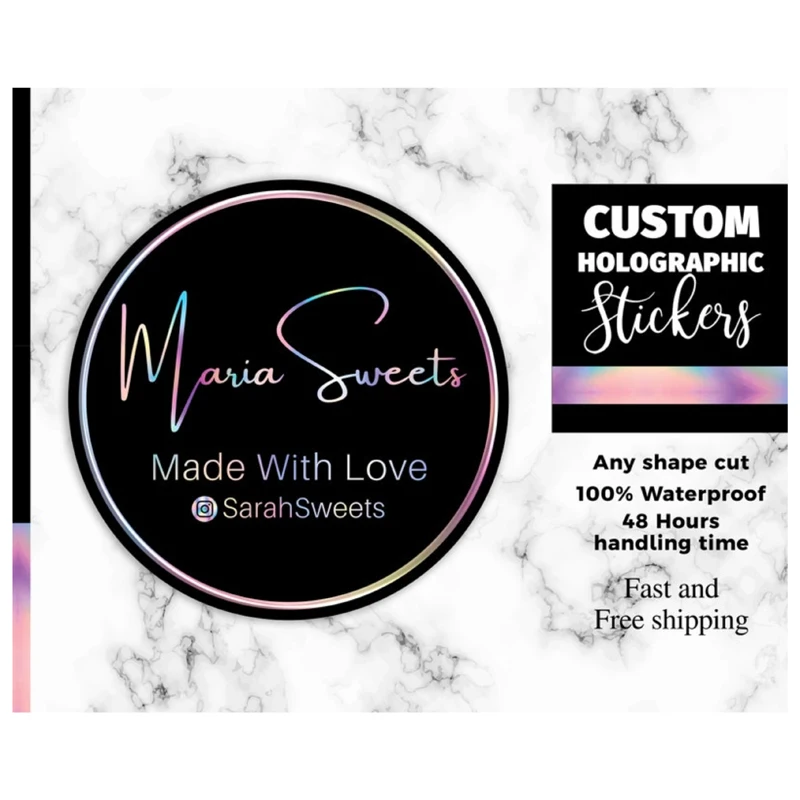 100PCS Custom Holographic Stickers Aesthetic Phone Laptop Bike Waterproof Personalized Laser Labels Die Out Business LOGO Decal