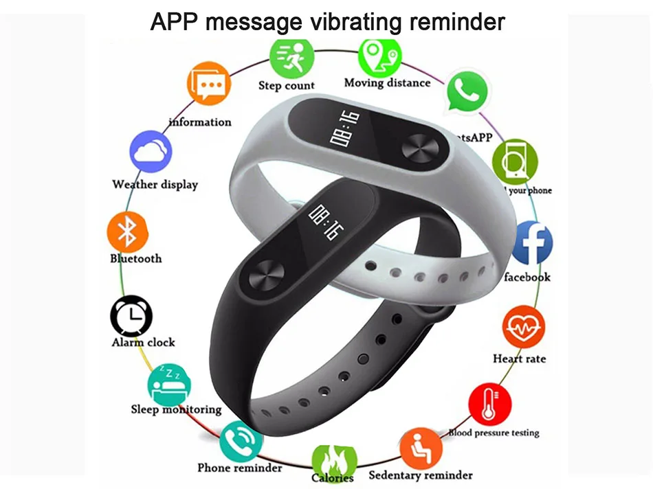 Смарт браслет FocuSmart M2 фитнес трекер с пульсометром для IOS/Android|Смарт-браслеты| |