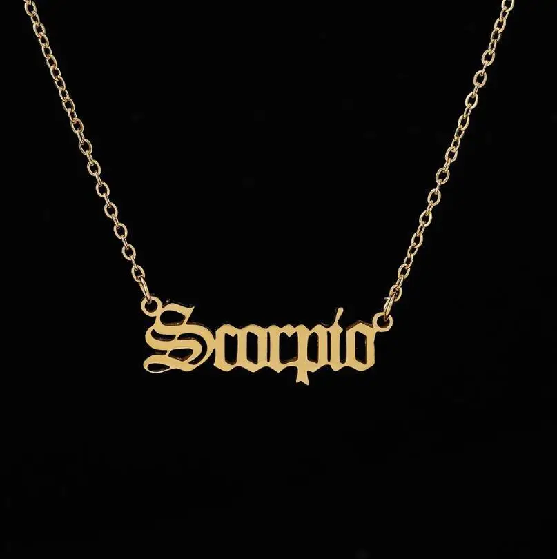 Designer original constellation women's zodiac necklace jewelry antique style design letter Taurus Aries Collier | Украшения и