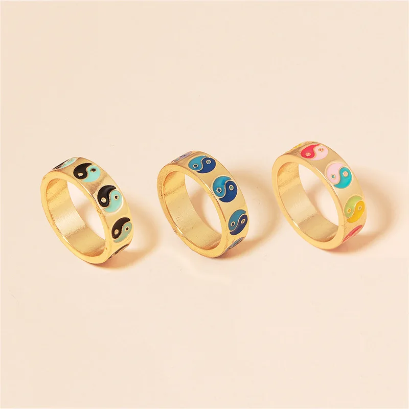 Новое винтажное цветное кольцо Инь Янь Сплетницы Ins простая металлическая капля