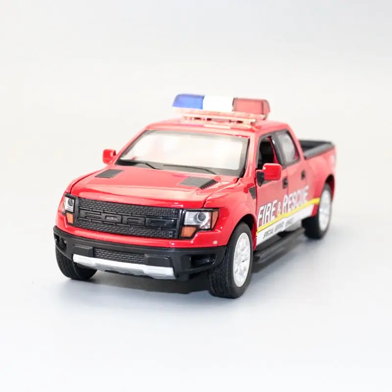 

1:32 Scale Ford F-150 Fire Truck Pickup Toy Car Diecast Model Pull Back Doors Openable Sound & Light Educational Collection Gift