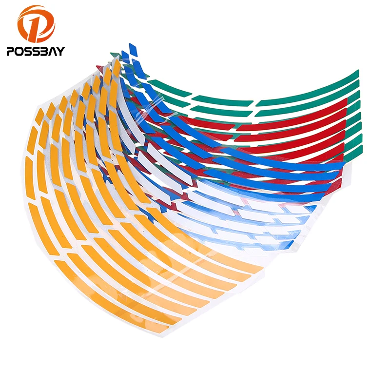 Posbay 16 полосок 5 цветов наклейки на колеса мотоцикла светоотражающие в полоску