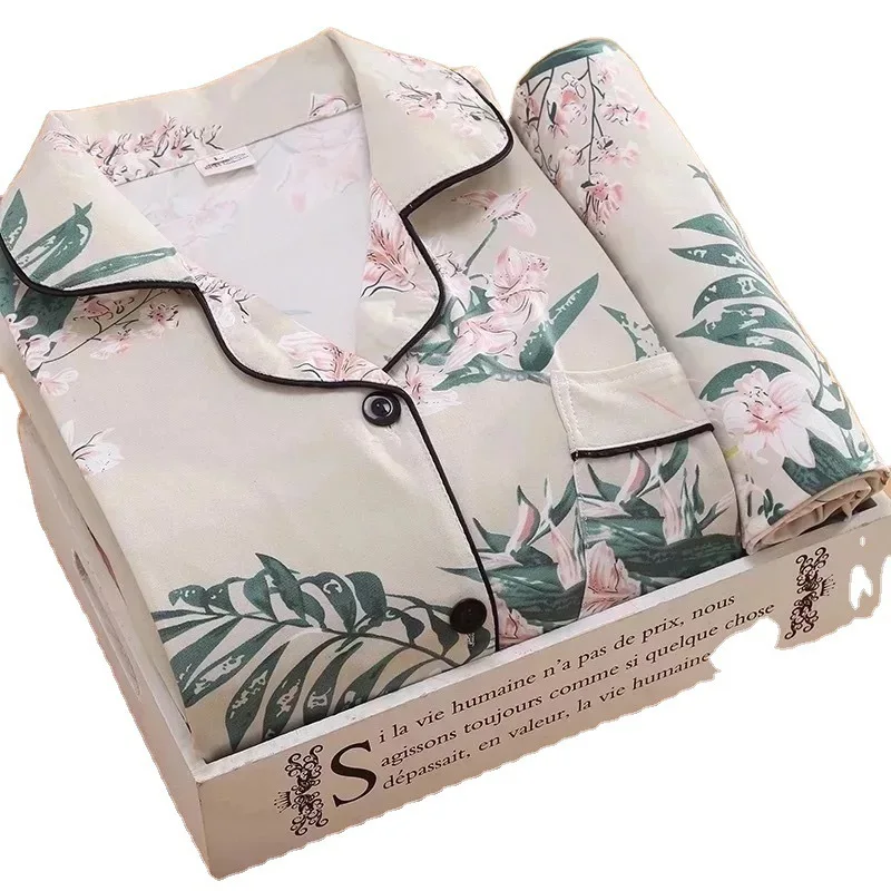 Spring Summer Long Sleeve Pajamas Women's Sets Lapel Cartoon Nightwear Housewear Thin Female Sleepwear Sleep Tops Sleeping wear