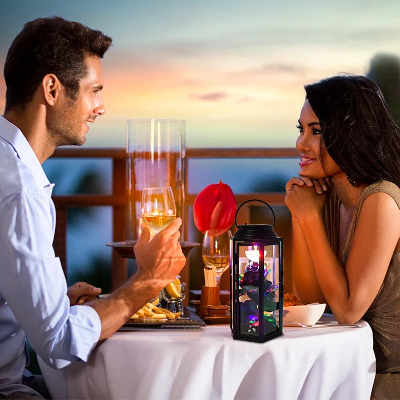 

Rechargable LED Rose Wind Lamp with Rose in Glass Dome and Metal Frame 11*31cm Ornament Gift for Valentine's Day Wedding JA55